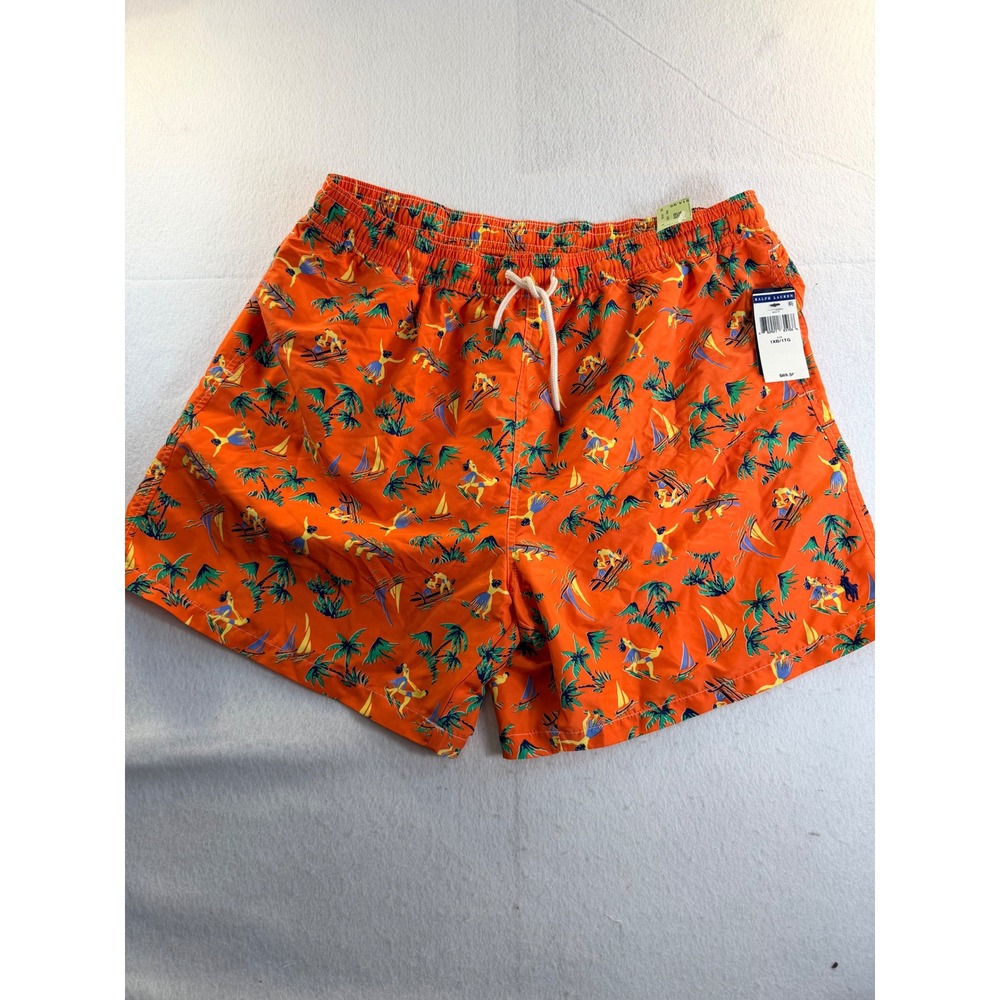 Polo Ralph Lauren Mens Orange Tropical Hula Sailboat Swim Trunks 1XB NWT